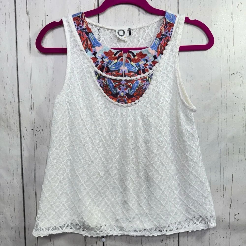 Akemi + Kin Boho Lace Tank Embroidered Floral Festival Cottagecore Top S Indi